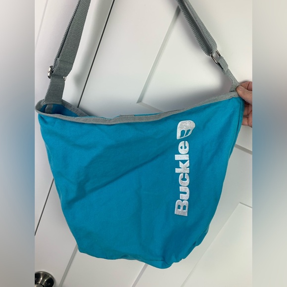 Buckle Crossbody Canvas Bucket Large Bag Teal Beach Shopping - Picture 2 of 5